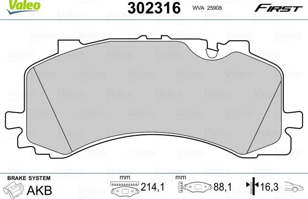 Valeo 302316 - Juego de pastillas de freno www.parts5.com