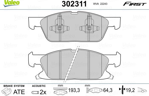 Valeo 302311 - Σετ τακάκια, δισκόφρενα www.parts5.com