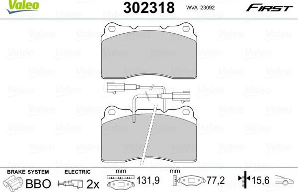 Valeo 302318 - Тормозные колодки, дисковые, комплект www.parts5.com