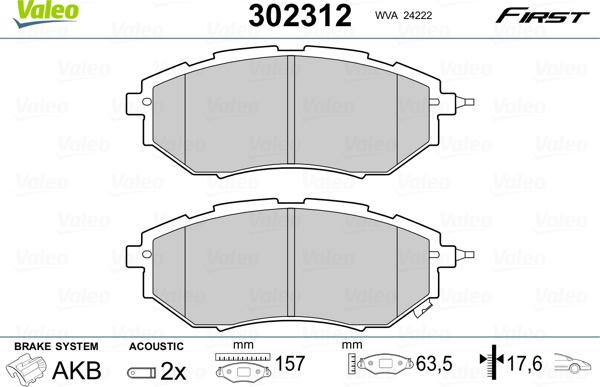 Valeo 302312 - Σετ τακάκια, δισκόφρενα www.parts5.com