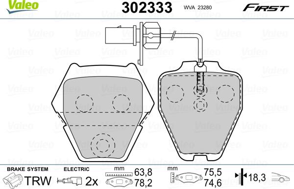 Valeo 302333 - Σετ τακάκια, δισκόφρενα www.parts5.com