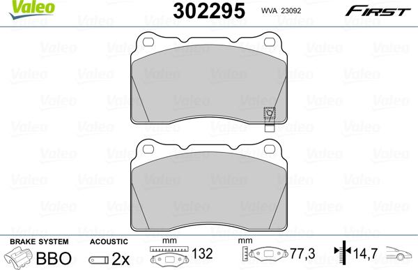 Valeo 302295 - Σετ τακάκια, δισκόφρενα www.parts5.com