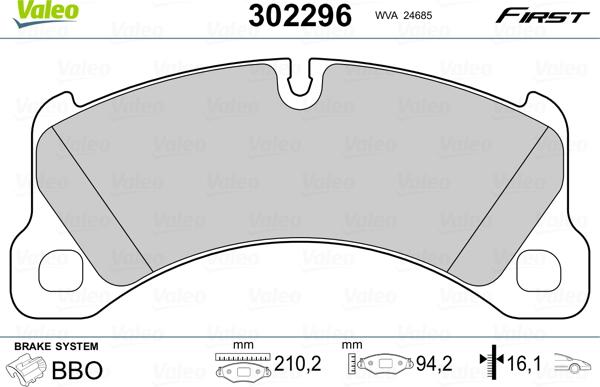 Valeo 302296 - Σετ τακάκια, δισκόφρενα www.parts5.com