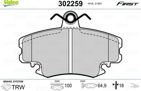 Valeo 302259 - Тормозные колодки, дисковые, комплект www.parts5.com