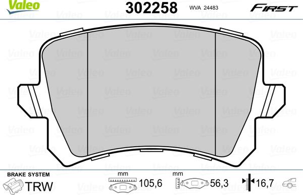 Valeo 302258 - Sada brzdových platničiek kotúčovej brzdy www.parts5.com