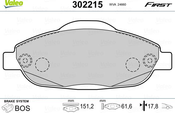 Valeo 302215 - Komplet zavornih oblog, ploscne (kolutne) zavore www.parts5.com