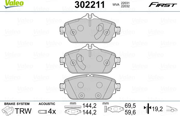 Valeo 302211 - Set placute frana,frana disc www.parts5.com