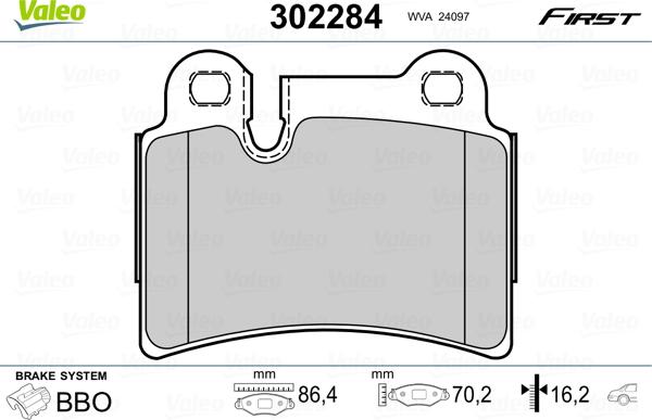 Valeo 302284 - Σετ τακάκια, δισκόφρενα www.parts5.com