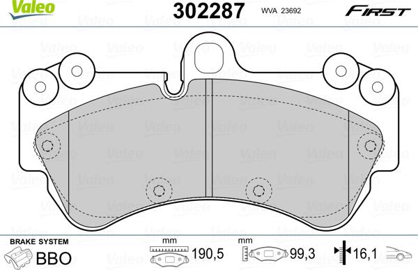 Valeo 302287 - Sada brzdových destiček, kotoučová brzda www.parts5.com