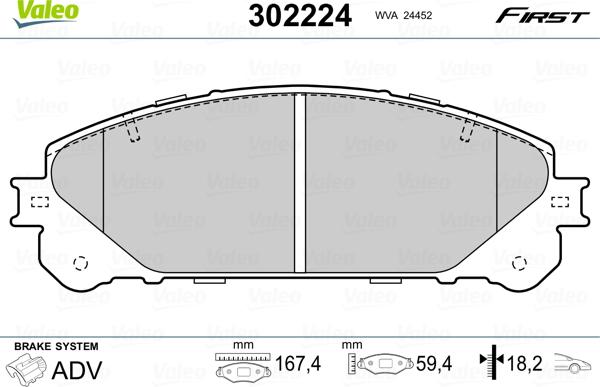 Valeo 302224 - Juego de pastillas de freno parts5.com