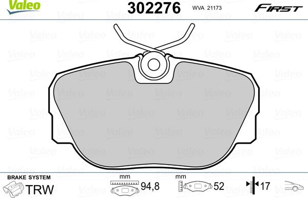 Valeo 302276 - Тормозные колодки, дисковые, комплект www.parts5.com