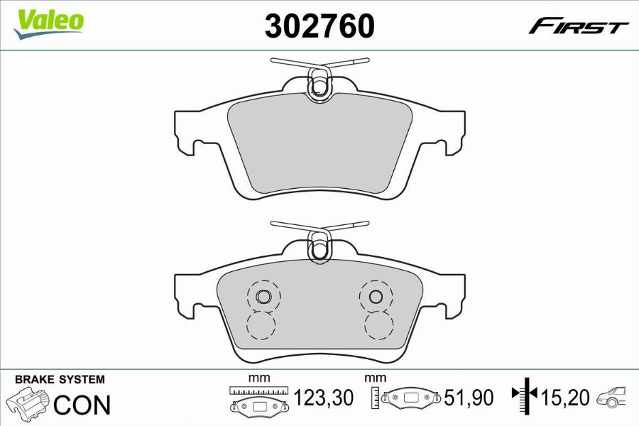 Valeo 302760 - Komplet zavornih oblog, ploscne (kolutne) zavore www.parts5.com