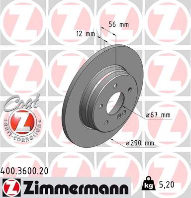 Zimmermann 400.3600.20 - Kočni disk www.parts5.com