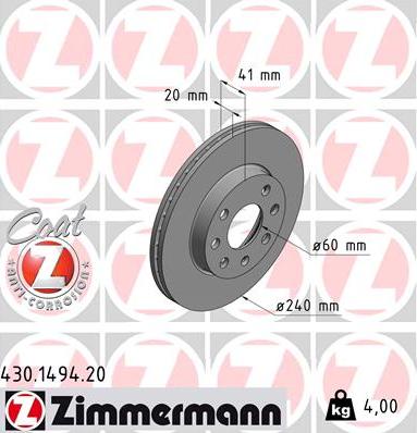 Zimmermann 430.1494.20 - Kočioni disk www.parts5.com