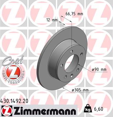 Zimmermann 430.1492.20 - Тормозной диск www.parts5.com