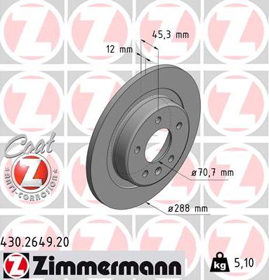 Zimmermann 430.2649.20 - Brake Disc www.parts5.com