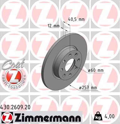 Zimmermann 430.2609.20 - Disco de freno www.parts5.com