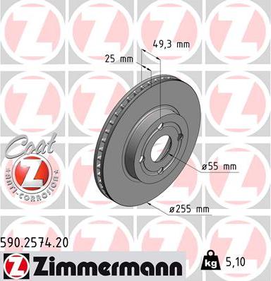 Zimmermann 590.2574.20 - Disco de freno www.parts5.com