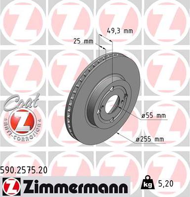 Zimmermann 590.2575.20 - Disco de freno www.parts5.com