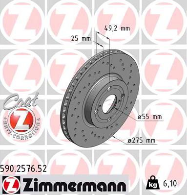 Zimmermann 590.2576.52 - Тормозной диск www.parts5.com