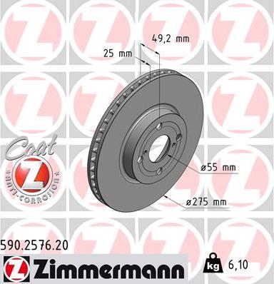 Zimmermann 590.2576.20 - Тормозной диск www.parts5.com