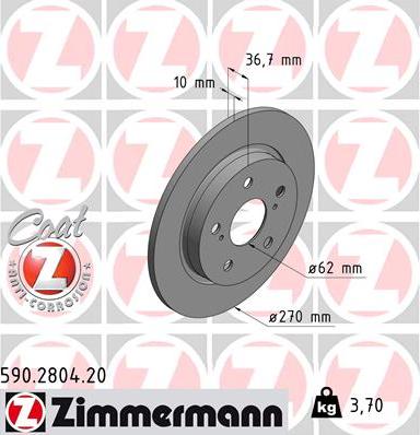 Zimmermann 590.2804.20 - Tarcza hamulcowa www.parts5.com