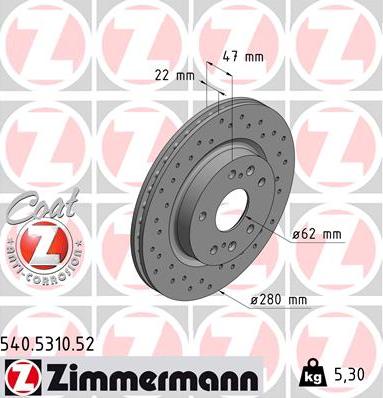 Zimmermann 540.5310.52 - Brake Disc www.parts5.com