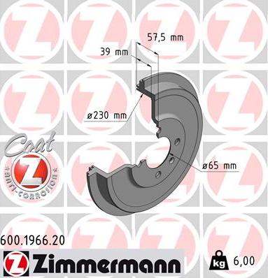 Zimmermann 600.1966.20 - Brake Drum www.parts5.com