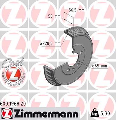 Zimmermann 600.1968.20 - Bremstrommel www.parts5.com