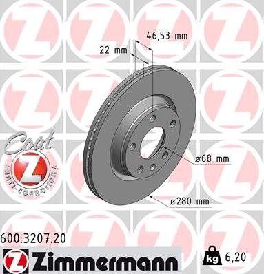 Zimmermann 600.3207.20 - Brake Disc www.parts5.com