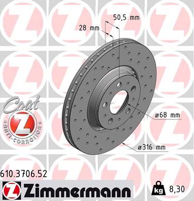 Zimmermann 610.3706.52 - Brake Disc www.parts5.com