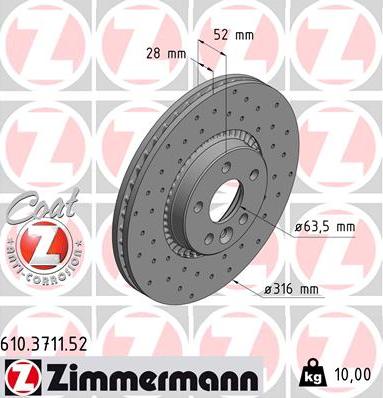 Zimmermann 610.3711.52 - Brzdový kotouč www.parts5.com