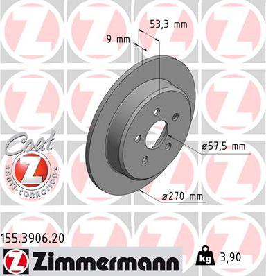 Zimmermann 155.3906.20 - Тормозной диск www.parts5.com
