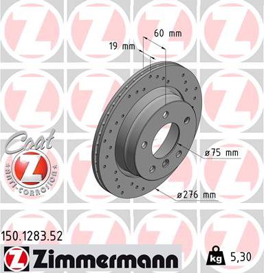 Zimmermann 150.1283.52 - Тормозной диск www.parts5.com