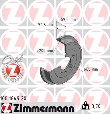 Zimmermann 100.1649.20 - Tambor de freno parts5.com