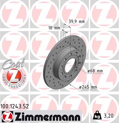 Zimmermann 100.1243.52 - Tarcza hamulcowa www.parts5.com