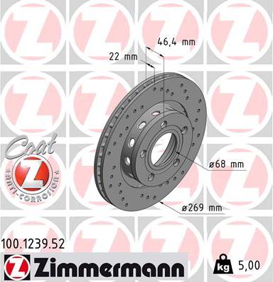 Zimmermann 100.1239.52 - Brake Disc www.parts5.com