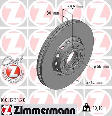 Zimmermann 100.1231.20 - Тормозной диск parts5.com