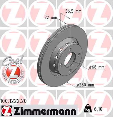 Zimmermann 100.1222.20 - Тормозной диск www.parts5.com