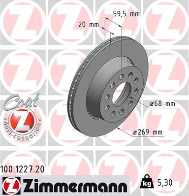 Zimmermann 100.1227.20 - Brzdový kotúč www.parts5.com