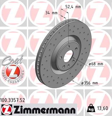 Zimmermann 100.3357.52 - Brzdový kotouč www.parts5.com