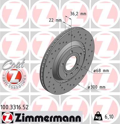 Zimmermann 100.3316.52 - Brake Disc www.parts5.com