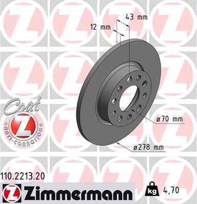 Zimmermann 110.2213.20 - Тормозной диск www.parts5.com