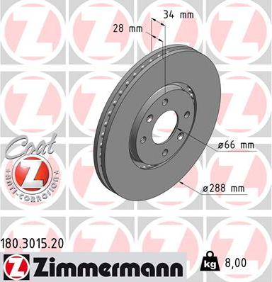 Zimmermann 180.3015.20 - Brake Disc parts5.com