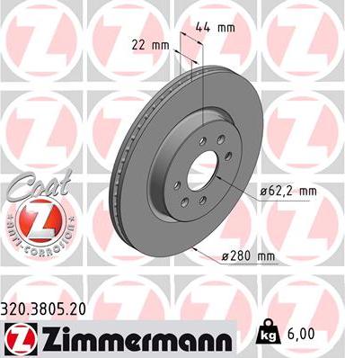 Zimmermann 320.3805.20 - Тормозной диск www.parts5.com