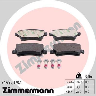 Zimmermann 24496.170.1 - Комплект спирачно феродо, дискови спирачки www.parts5.com