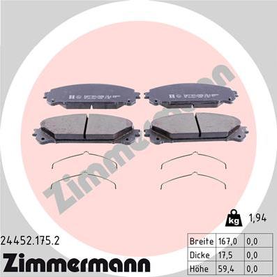 Zimmermann 24452.175.2 - Juego de pastillas de freno parts5.com