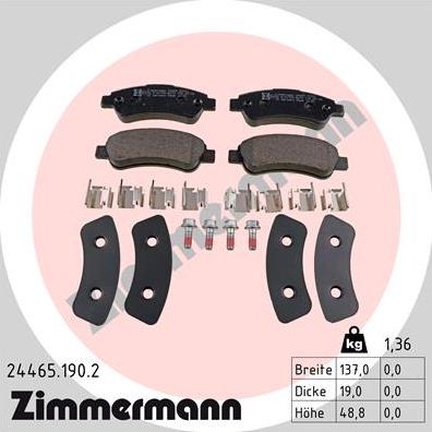 Zimmermann 24465.190.2 - Тормозные колодки, дисковые, комплект www.parts5.com