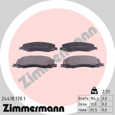 Zimmermann 24418.170.1 - Brake Pad Set, disc brake www.parts5.com