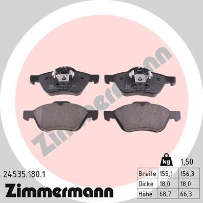 Zimmermann 24535.180.1 - Komplet kočnih obloga, disk kočnica www.parts5.com